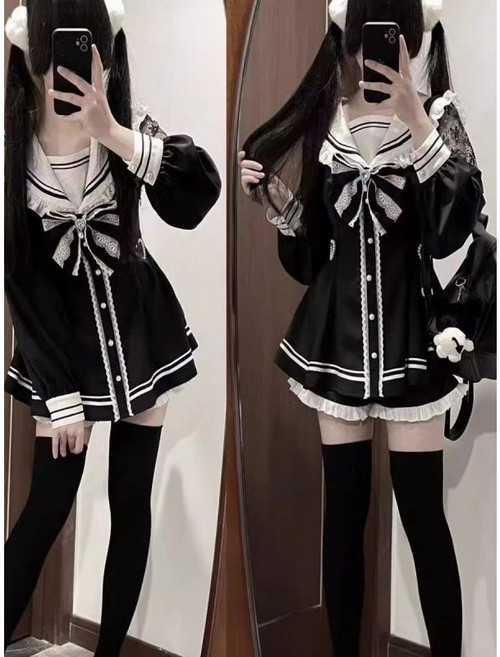 지뢰계 양산형 원피스 드레스 코스로리 빅사이즈 의상 고스룩 레이스 로리타 세라복 코르셋