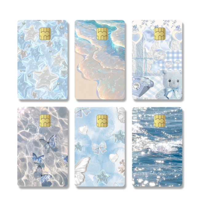 블루 카드스티커 카드 카드꾸미기 카드커버 스티커 신용카드 체크카드 교통카드 포용 포장용품 생일선물 크리스마스 선물, 1개, 6. 윤슬 미니형