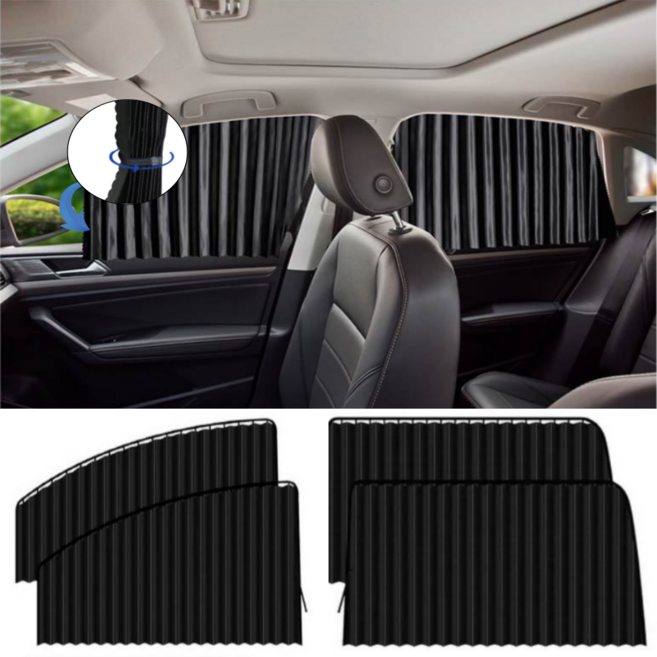 앤로이드 레일형 차량커튼 자석 탈부착식 차량햇빛가리개, 1세트, 블랙