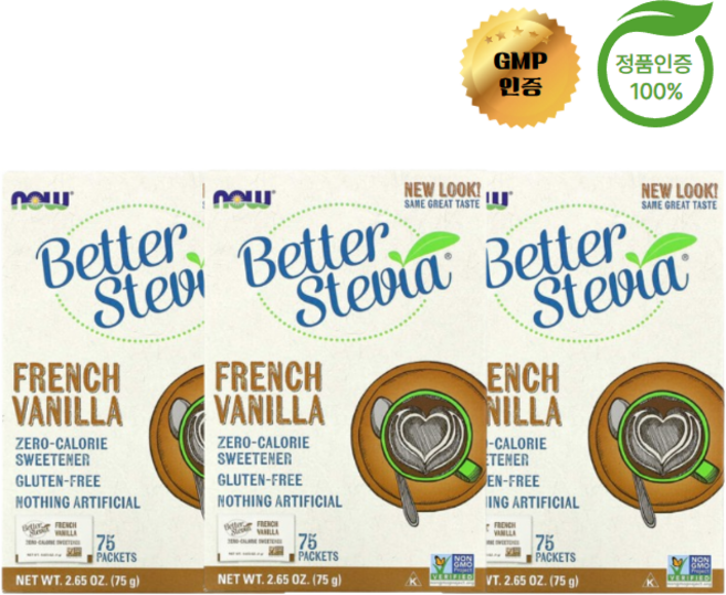 나우 푸드 스테비아 제로 칼로리 감미료 프렌치 바닐라 75팩, 3개, 75g