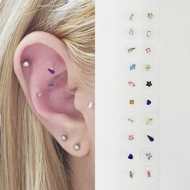 리빙릿 귀꾸 스티커 붙이는 피어싱 귀 지압 이혈 패치 귀테리어, 1개, 컬러 믹스 세트