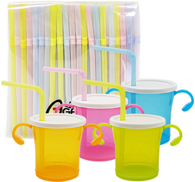 아가프라 빨대컵4p세트 빨대컵 전용 빨대200p / 세척이 쉬운 간편컵, 1세트, 핑크,블루,오렌지,그린