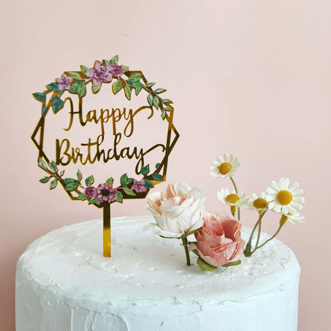 아크릴 케익 토퍼 케이크토퍼 캘리 해피벌스데이 생일 꽂이 파티케이크픽 파티용품 케잌토퍼, 원형_M사이즈_J
