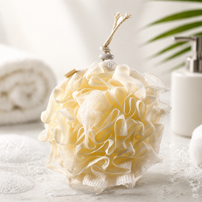 데이리빙 신형 고급 구름 텍스쳐 풍성 걸이형 스트링 버블 빅 샤워볼, 아이보리, 1개, 1개입