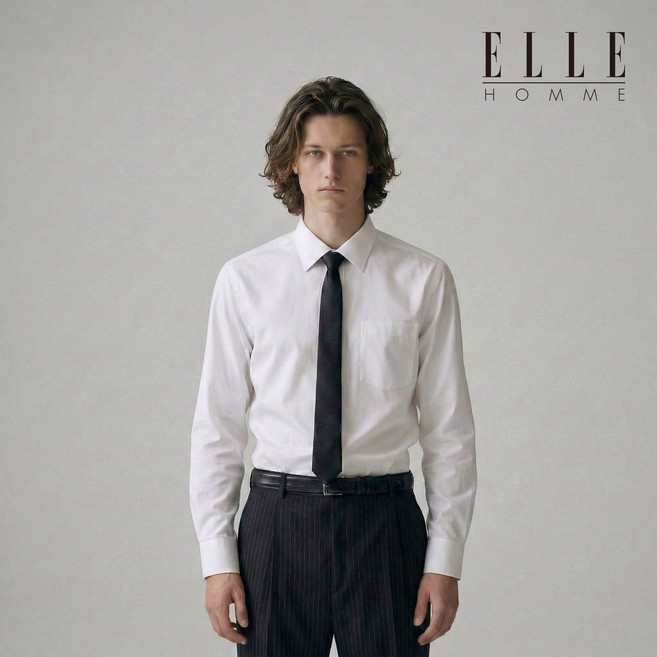 엘르 남성 사계절 구김없는 링클프리 스판 긴팔 와이셔츠 레귤러 슬림