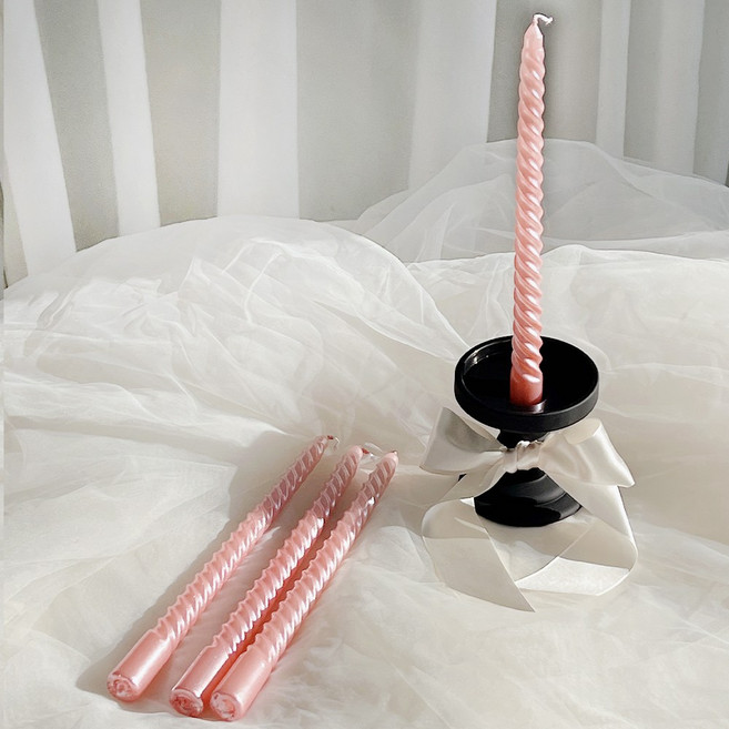 루엔캔들 25cm 트위스트 테이퍼 캔들 양초 촛불 인테리어 테이블 소품, 4개, 40g, 메탈릭 핑크, 무향