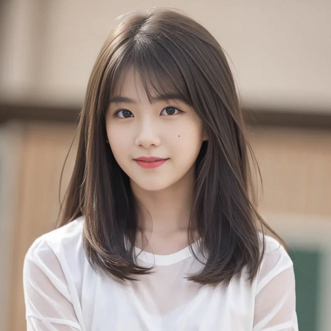 Leesheer 자연스러운 여성 앞머리 가발 일체형 쇄골 여성 통가발, 1개, 다크 브라운