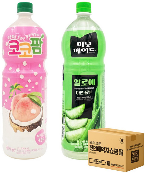 [한번에먹자] 1.5L 과즙음료 혼합세트 / 코코팜 피치 + 미닛메이드 알로에 / 각1개씩 총2페트