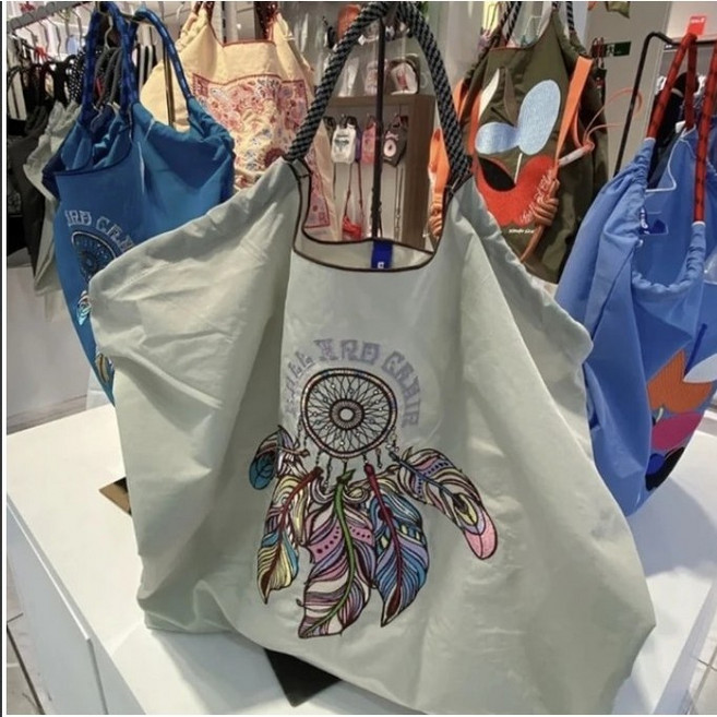 에코백 미니 휴대용 여성용 깃털 나일론 토트 드림 캐처 에코 백 대형 자수 숄더백 로프 핸들 쇼퍼 지갑 볼 호보
