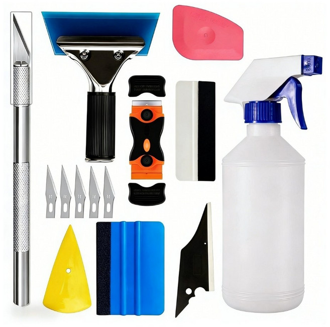 차량용 필름 작업도구 랩핑 작업도구 재단칼 스크래퍼, 1세트, 블루