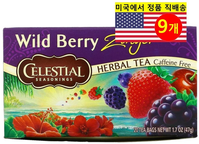 Celestial Seasonings 오가닉 와일드베리 징거 허브 티 무 카페인 20개입 47g 3개, 9개 - 쿠팡