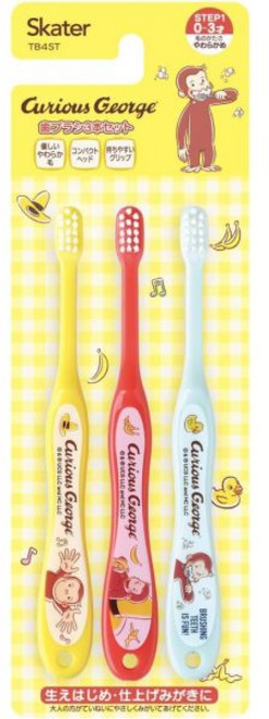 スケーター(Skater) 스케이터 TB4ST-A 칫솔 5.9인치(15cm) 유아용 0-3세 소프트 3피스 플라레일 23 일본 출고 키즈, Curious George, 1개