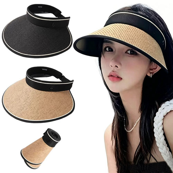 루이스 1+1 돌돌이 롤업 라탄 썬캡 챙넓은 여름 모자 자외선 차단모자