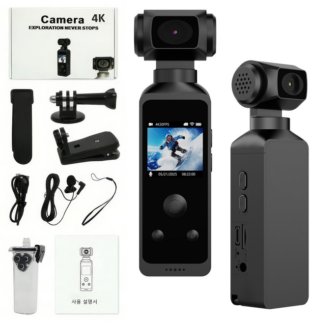 RUNDX WiFi 4K EIS 손떨림방지 액션캠 오토바이 블랙박스 방수 초소 형카메라+64G메모리카드, 블랙