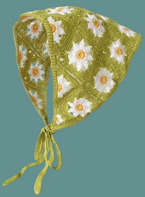 무드베이지 여성 데이지 플라워 니트 두건 스카프