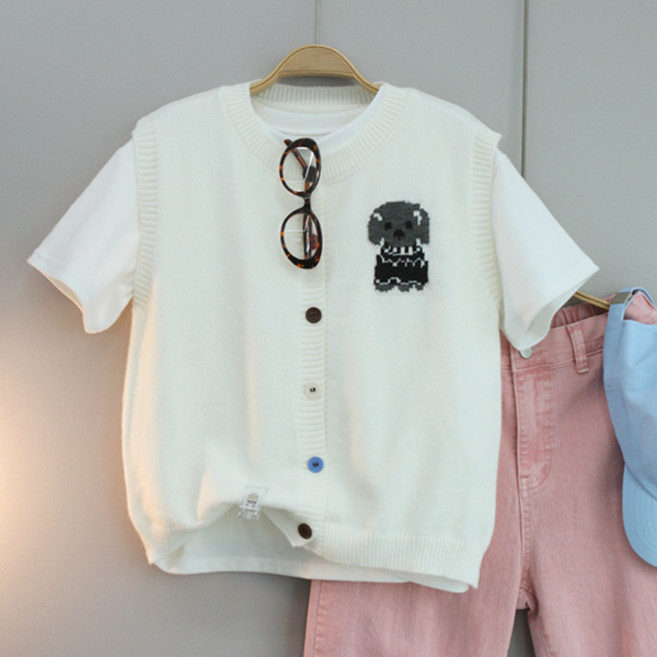 달콩 여성 봄니트 라운드넥 가디건 컬러버튼니트조끼