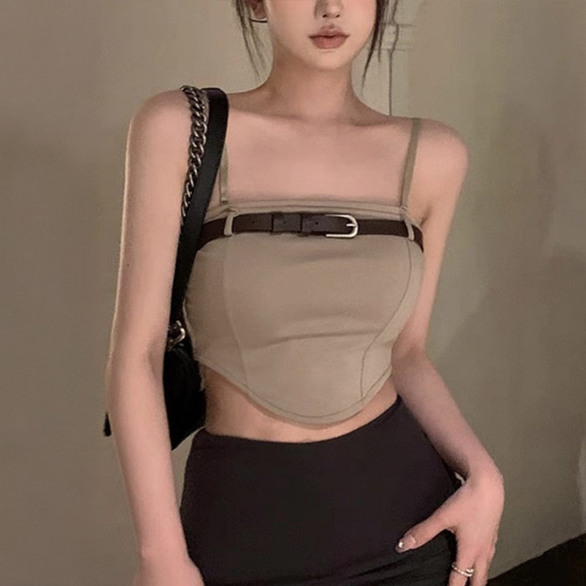 cammello 캡내장 벨티드 크롭 끈나시 탱크탑 오프숄더 나시티