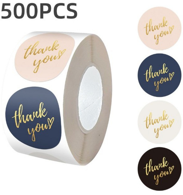 마켓머큐리 땡큐 thank you 롤 스티커 500매 (크기 선택), 혼합 (소 2.5cm), 1개