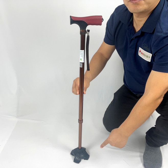 노인 스텐딩 사각 네발지팡이 할아버지생신선물 실내용 실내 편마비 재활지팡이 지팽이, 스텐딩지팡이(레드), 1개