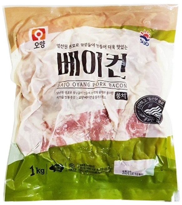 [얌얌마켓] 사조오양 베이컨뭉치 1kg 대용량 볶음용 베이컨 업소용 (아이스팩+드라이아이스 포함), 1개