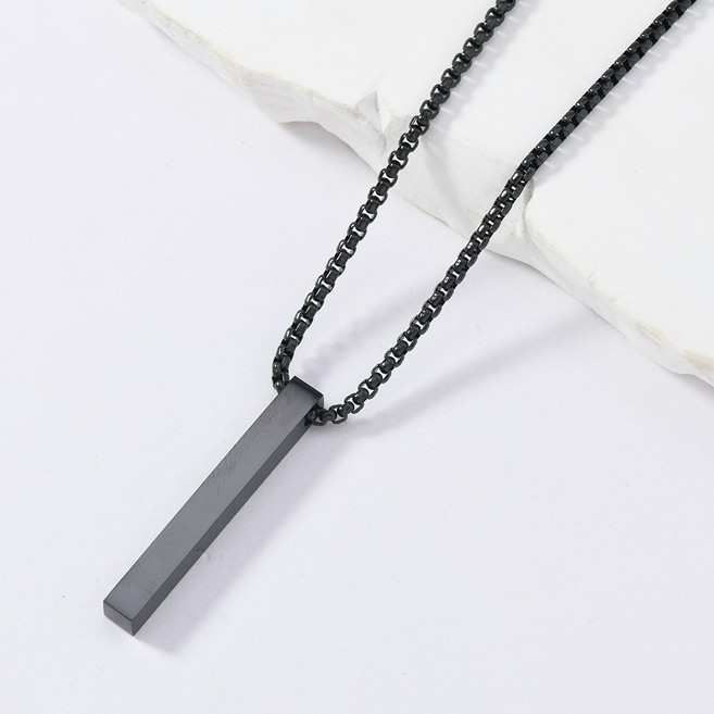 VITALO 미니멀 바 펜던트 남성 목걸이 케이스 포함 스테인리스 체인 남녀공용 실버 골드 블랙