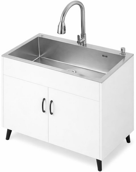큐디테일 스테인리스 소형싱크대 간이 사이드 씽크 핸드워시테이블 부엌 하부장, 1개, 화이트