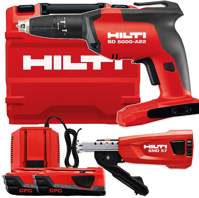 힐티 22V SD5000-A22 충전 스크류 드라이버 전동 무선 매거진 SMD57 포함 2.6Ah 배터리 2개 풀세트, 1개