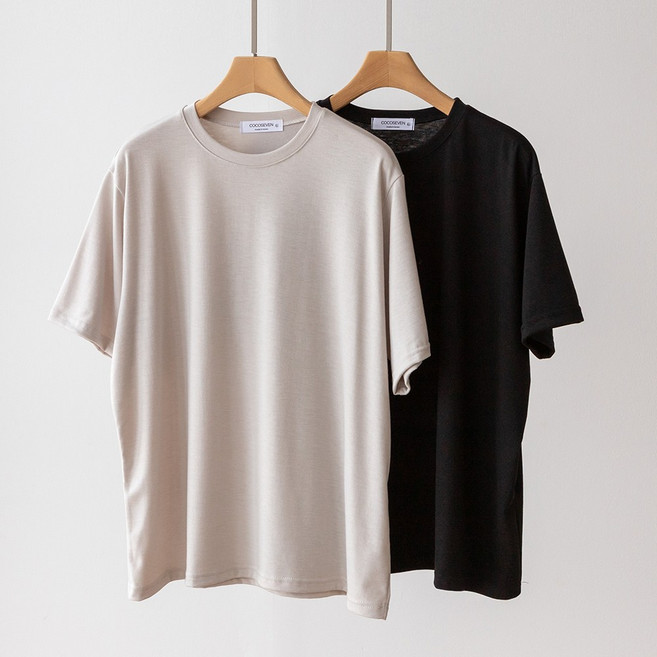 코코세븐 1+1 여성 빅사이즈 데일리 스판 이너 무지 레이어드 라운드 반팔 티셔츠