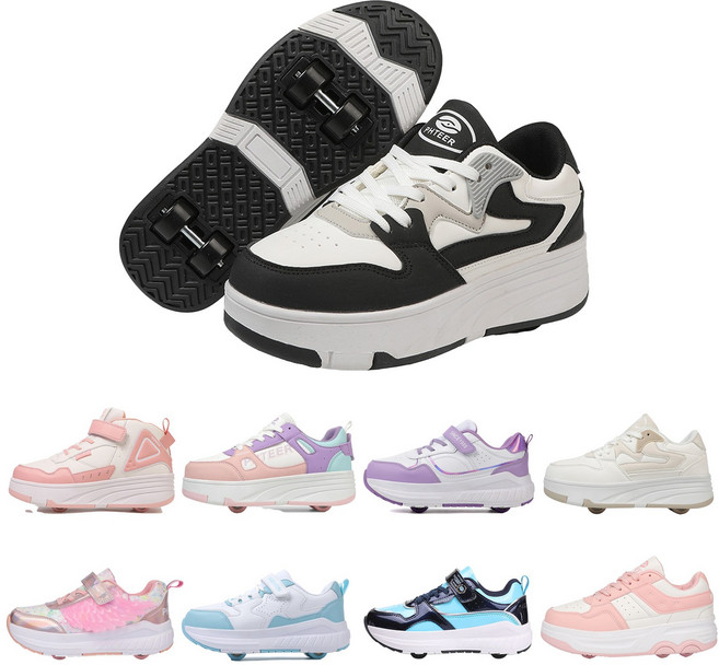 PHTEER 롤러슈즈 바퀴달린 운동화 바퀴달린 롤러슈즈 4륜 F03, 블랙, 1개