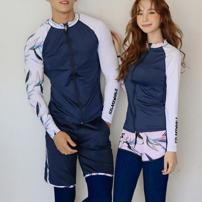 커먼식스 커플 네이비 래쉬가드 세트 남녀 남자 여자 상의 하의 빅사이즈 수영복 레쉬가드 집업 C-02, 남성