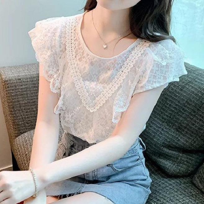 라틴 프릴 셔츠 레이스 댄스티 댄스복 라인댄스 여름 블라우스