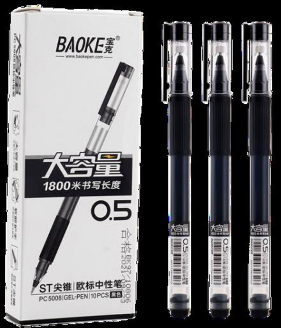 BAOKE 유럽 표준 젤 펜 PC5008 0.5mm 1800m 쓰기 길이 10 개, 03 Black 10pcs