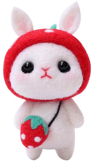 투데이리빙 DIY 양모 펠트 세트 귀여운 토끼 강아지 미니 인형 만들기 초보자 힐링 취미 공예 감성 캐릭터 미니어처 소품, 딸기토끼, 1세트