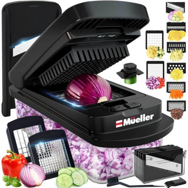 뮬러 프로 시리즈 10-in-1 8 블레이드 야채 초퍼 만돌린 슬라이서 양파 다진 것 커터 다이서 채소 초퍼 용기 주방 필수품 및 가젯 집 보온 선물 새 집 블, 8 Blade, Black, 1개