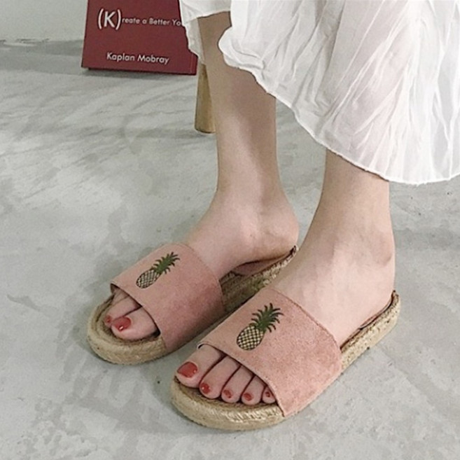 여성 슬림 라탄 여름슬리퍼 파인애플 여름 린넨 왕골 시원한 휴양지 슬리퍼