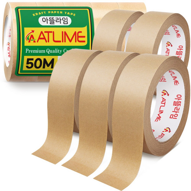 아뜰라임 크라프트 찢어쓰는 종이 박스 테이프 24mm x 50m, 5개