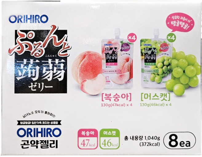 ORIHIRO 과일 곤약 젤리, 8개, 130g