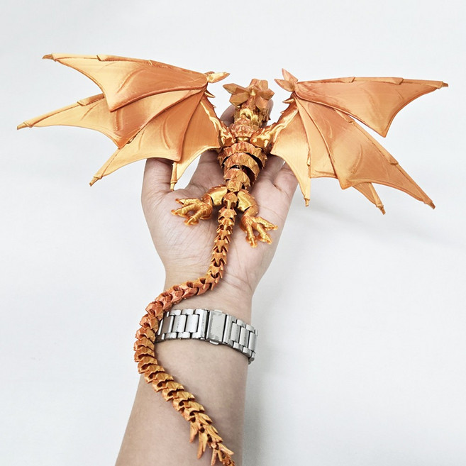 아이카 3D 드래곤 관절 피규어 날개 크리스털 용 인테리어 완구 관절 프린팅, 옐로우&오렌지, 1개