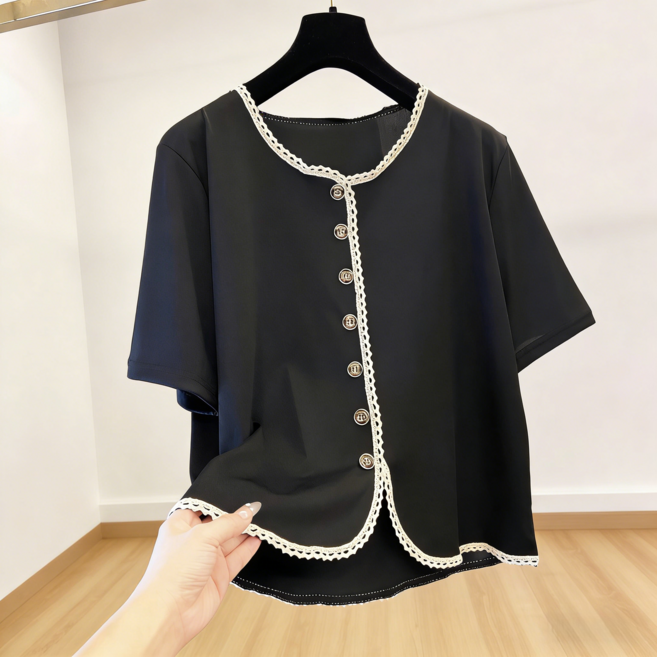 Roimkrs 여성 빅사이즈 라운드넥 여름 반팔티 블라우스