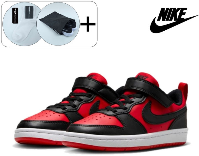 국내 매장판 정품 나이키 리틀키즈 코트버로우 아동화 레드 블랙 +와와코 사은품 증정