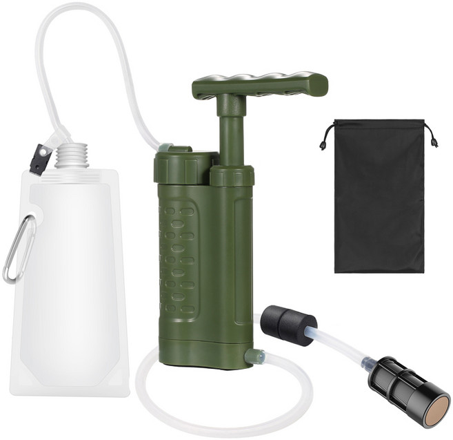 정수기 펌프 물 여과 시스템 0.01 미크론 캠핑 하이킹용 야외 비상 생존, Army green, 02 Army green, 1) Army green