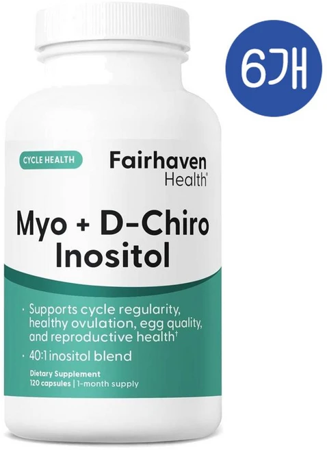 페어해븐헬스 미오 이노시톨 앤 D-카이로 이노시톨 캡슐 Fairhaven Health Myo and D-Chiro Inositol, 6개, 120정 - 쿠팡