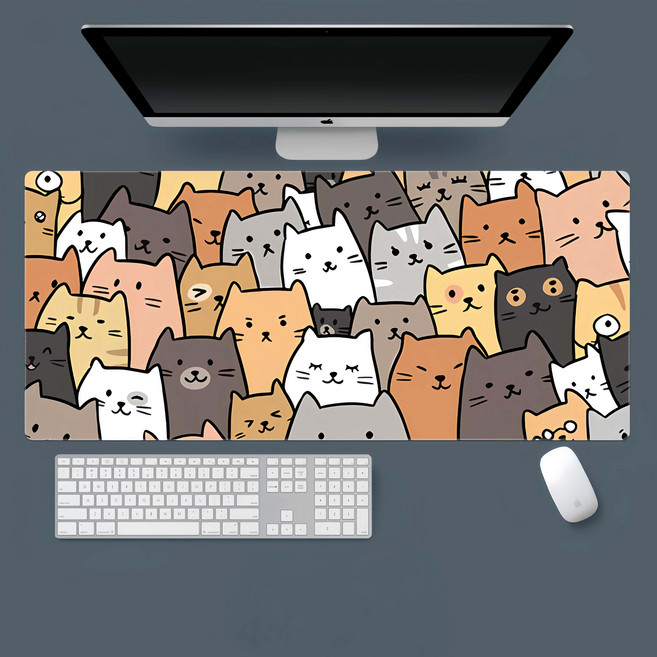 귀여운 캐릭터 고양이게이밍마우스패드 키보드 마우스 장패드 900*400*3MM, 1개, 고양이-02