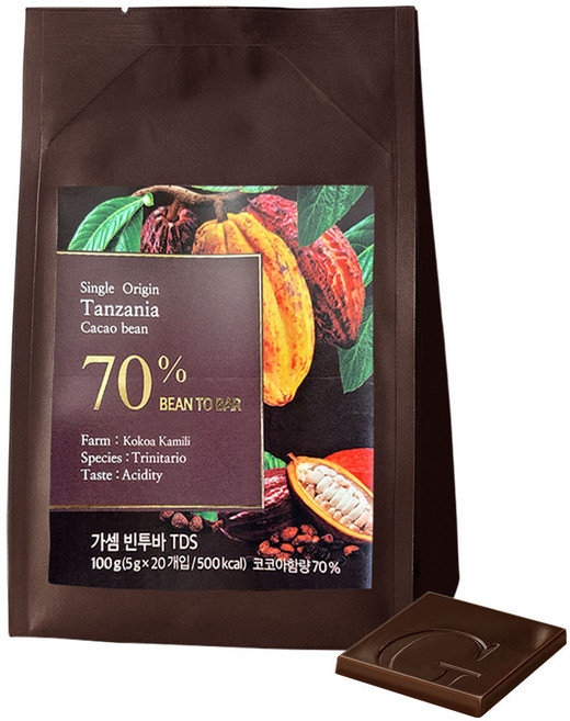 가셈빈투바 다크 초콜릿 70% 파우치 개별포장, 2개, 100g