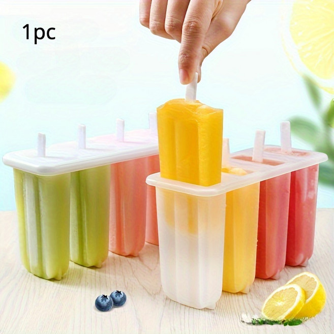 호환 청소가 쉬운 4캐비티 아이스 캔디 몰드 - 여름 간식재사용 가능한 DIY 팝 메이커 식품 안전 폴리프로, 1개