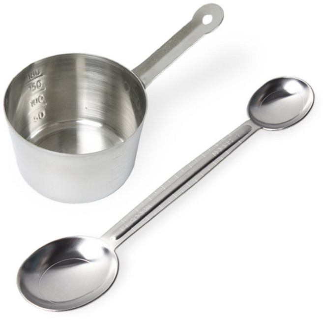 칼백화점 국산 스텐 계량컵 200ml+눈금 양쪽 계량스푼 세트, 200ml, 1세트, 계량컵+계량스푼