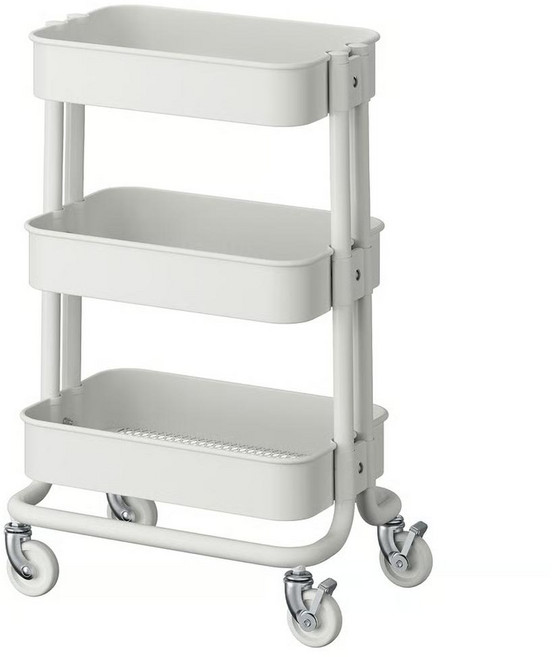 이케아 로스코그 3단 카트 605.867.91 이동식 선반 트롤리 수납함 28x38x61cm, 화이트 405.867.92