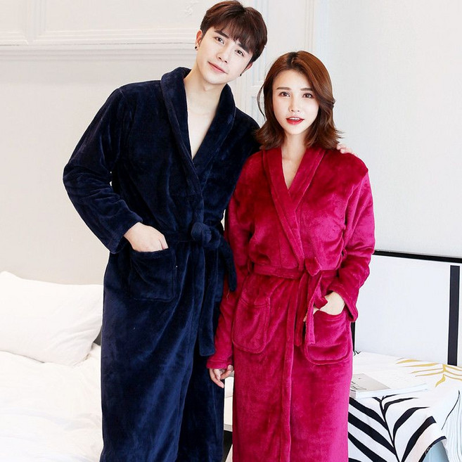 제이베니-2083 프리미엄 보온 수면 극세사 샤워가운 겨울 호텔 로브 커플 플란넬 라운지웨어 1+1
