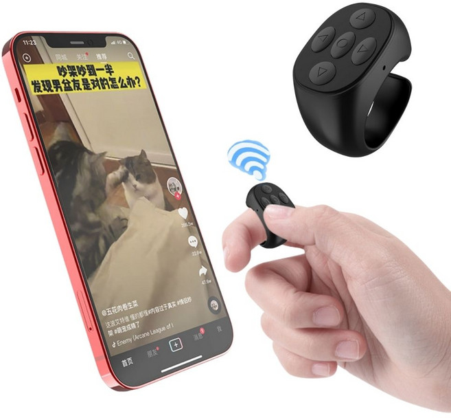 캠아웃도어 JX05 블루투스 무선 리모컨 원격제어 스마트폰 PPT 웹툰 TikTok 전자책 넘기기 셀카봉 셀카제어, 화이트, 1개