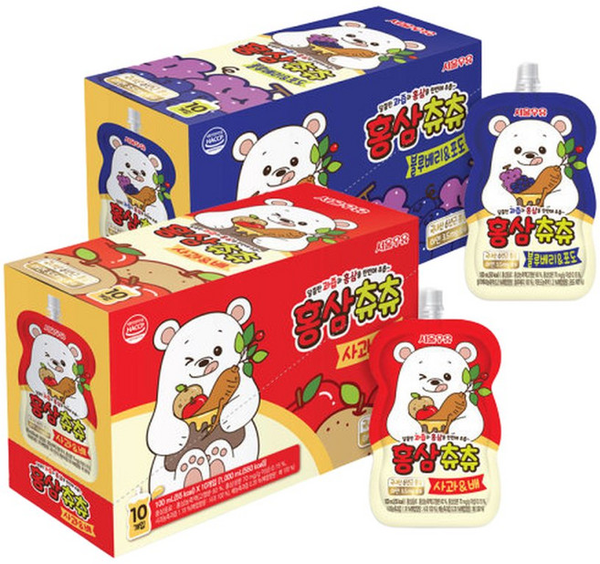 (서울우유) 홍삼츄츄 사과배블루베리포도 100ml 10팩